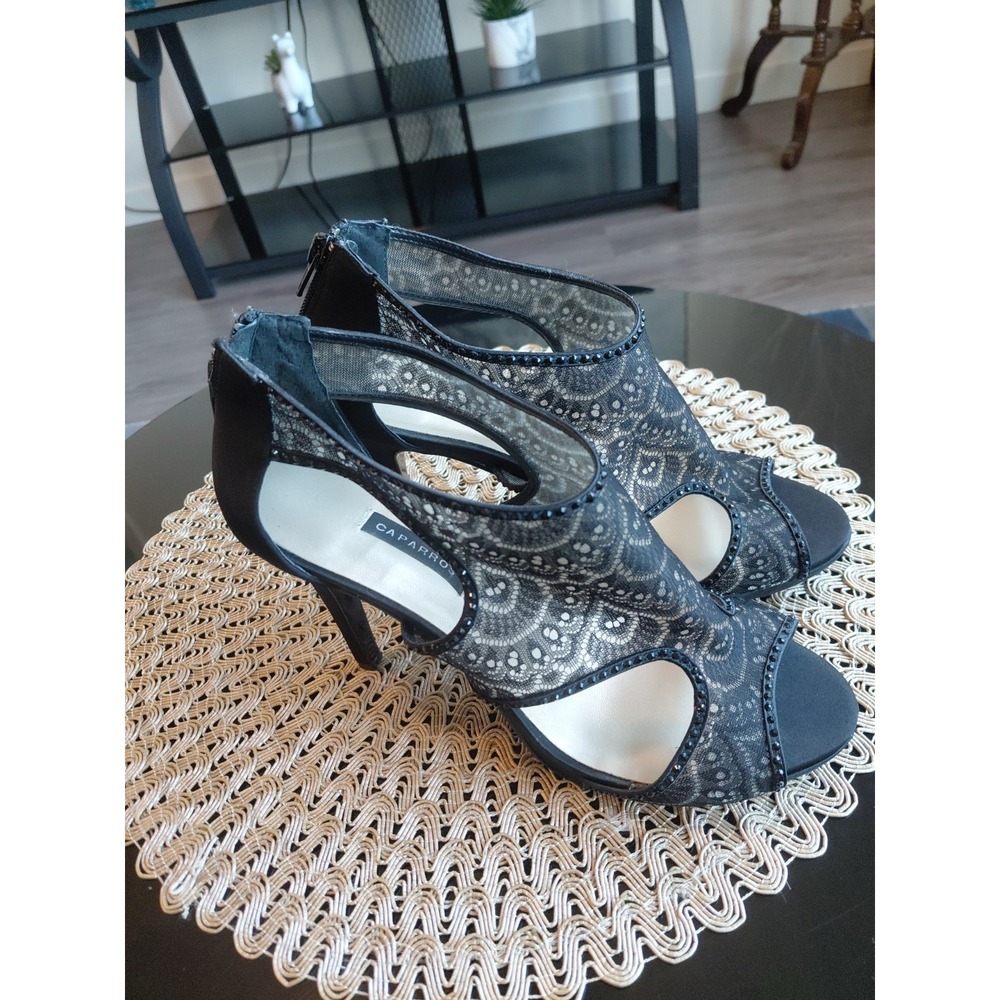 Caparros Women Shoes Sz 9B Black Lace Party Formal Heels Branded Luxury Preowned